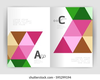 Modern business brochure or leaflet print cover template. Abstract background with color triangles. Vector design for workflow layout, diagram, number options or web design