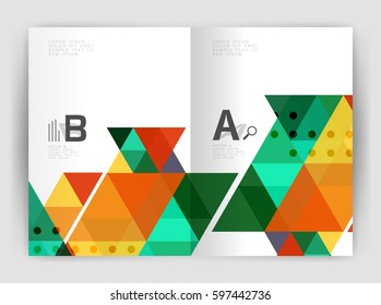 Modern business brochure or leaflet print cover template. Abstract background with color triangles. Vector design for workflow layout, diagram, number options or web design