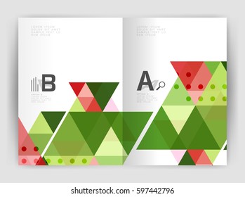 Modern business brochure or leaflet print A4 cover template. Abstract background with color triangles. Vector design for workflow layout, diagram, number options or web design