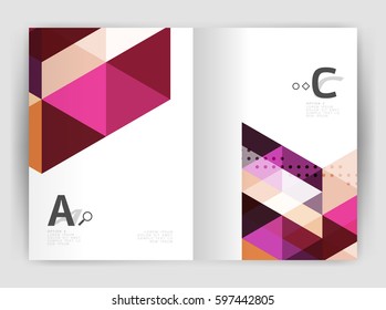 Modern business brochure or leaflet print A4 cover template. Abstract background with color triangles. Vector design for workflow layout, diagram, number options or web design