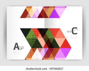 Modern business brochure or leaflet print cover template. Abstract background with color triangles. Vector design for workflow layout, diagram, number options or web design