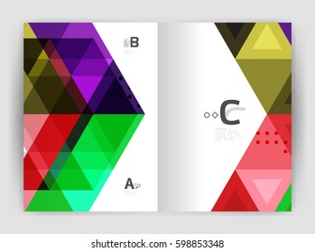 Modern business brochure or leaflet print cover template. Abstract background with color triangles. Vector design for workflow layout, diagram, number options or web design