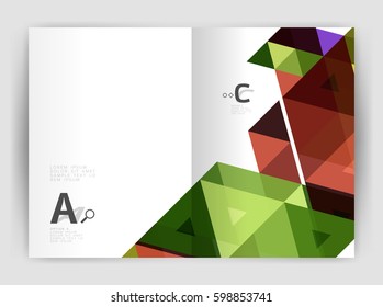 Modern business brochure or leaflet print cover template. Abstract background with color triangles. Vector design for workflow layout, diagram, number options or web design