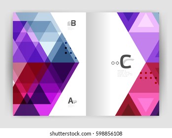 Modern business brochure or leaflet print A4 cover template. Abstract background with color triangles. Vector design for workflow layout, diagram, number options or web design