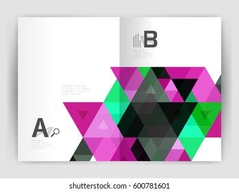 Modern business brochure or leaflet print A4 cover template. Abstract background with color triangles. Vector design for workflow layout, diagram, number options or web design