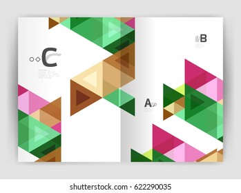 Modern business brochure or leaflet print A4 cover template. Abstract background with color triangles. Vector design for workflow layout, diagram, number options or web design