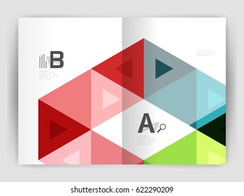 Modern business brochure or leaflet print cover template. Abstract background with color triangles. Vector design for workflow layout, diagram, number options or web design