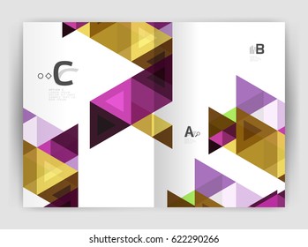 Modern business brochure or leaflet print cover template. Abstract background with color triangles. Vector design for workflow layout, diagram, number options or web design