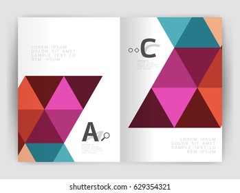 Modern business brochure or leaflet print cover template. Abstract background with color triangles. Vector design for workflow layout, diagram, number options or web design