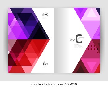 Modern business brochure or leaflet print A4 cover template. Abstract background with color triangles. Vector design for workflow layout, diagram, number options or web design