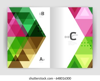 Modern business brochure or leaflet print cover template. Abstract background with color triangles. Vector design for workflow layout, diagram, number options or web design