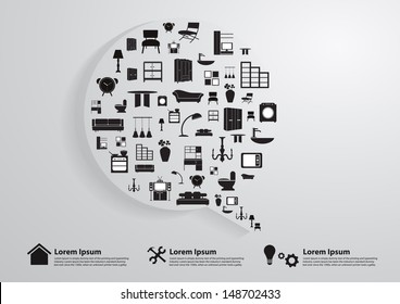 Modern business bubble speech template with home furniture icons, Home improvement and decoration service concept idea, Vector illustration modern template design