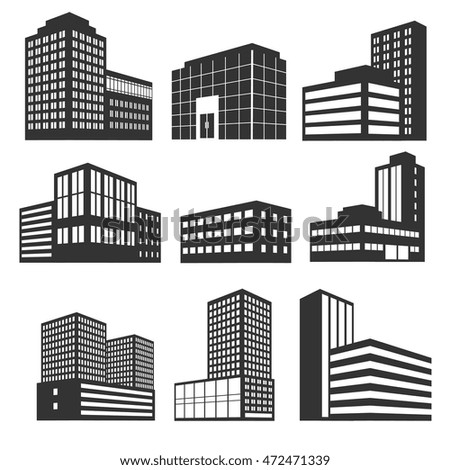 Modern Business Buildings Black Vector Icons Stock Vector (Royalty Free