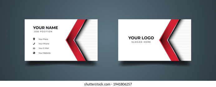 Modern Business Card with 3d Red Chevron. Creative and Clean Business Card Template. Vector ready to print.