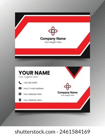 Modern Business Card, Black And Red Colors, Simple And Creative Business Card, Professional And Corporate Business Card Template