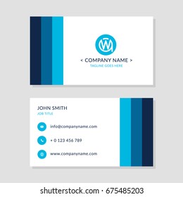 Modern Business Card Blue colors Set. EPS10 Vector Flat Design. Creative Company Logo Initial Letters WA or AW.