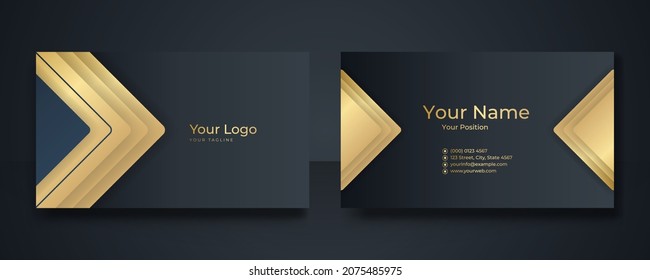 Modern Business Card - Creative and Clean Business Card Template. Luxury business card design template. Elegant dark back background with abstract golden wavy lines shiny. Vector illustration