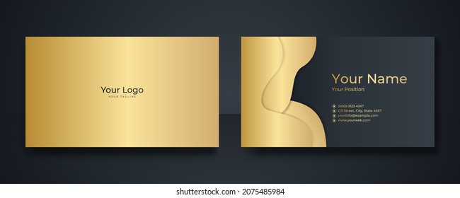 Modern Business Card - Creative and Clean Business Card Template. Luxury business card design template. Elegant dark back background with abstract golden wavy lines shiny. Vector illustration