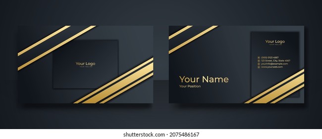Modern Business Card - Creative and Clean Business Card Template. Luxury business card design template. Elegant dark back background with abstract golden wavy lines shiny. Vector illustration