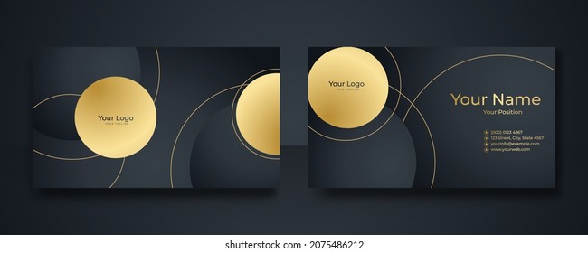 Modern Business Card - Creative and Clean Business Card Template. Luxury business card design template. Elegant dark back background with abstract golden wavy lines shiny. Vector illustration