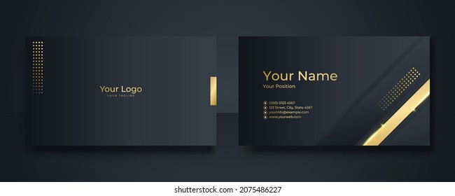 Modern Business Card - Creative and Clean Business Card Template. Luxury business card design template. Elegant dark back background with abstract golden wavy lines shiny. Vector illustration