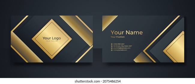 Modern Business Card - Creative and Clean Business Card Template. Luxury business card design template. Elegant dark back background with abstract golden wavy lines shiny. Vector illustration