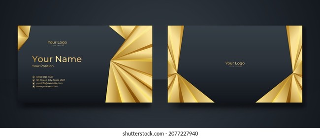 Modern Business Card - Creative and Clean Business Card Template. Luxury business card design template. Elegant dark back background with abstract golden wavy lines shiny. Vector illustration