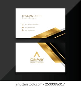 Modern Business Card - Creative and Clean Business Card Template. Elegant luxury clean dark business card Vector illustration. combination gold, and white colors. 