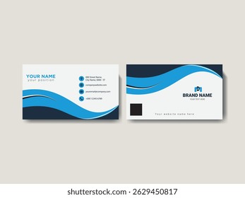 Modern Business Card Design with Blue Wave Elements