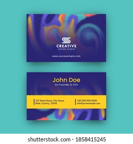Modern Business Card Design With Blur Colorful Marble Ink Texture.