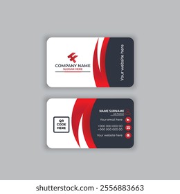 Modern business card design, Creative modern black and red clean corporate double-side business card template, personal visiting card, vector illustration, professional simple identity card