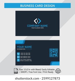 Modern Business Card Design Dark Blue Corporate Template.  
