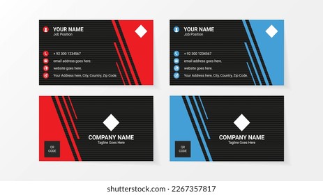 modern business card design . double sided business card design template . blue and Red business card 