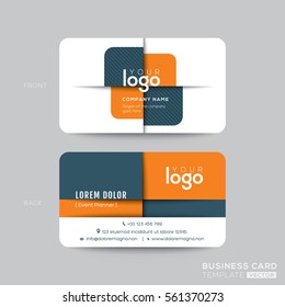 modern business card design with orange and gray cross shape graphic element