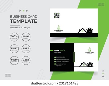 Modern Business Card Design for Real Estate Agency with Icons. Creative Vector Template. Stationery items