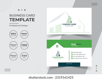Modern Business Card Design for Real Estate Agency with Icons. Creative Vector Template. Stationery items
