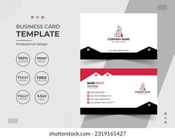 Modern Business Card Design for Real Estate Agency with Icons. Creative Vector Template. Stationery items