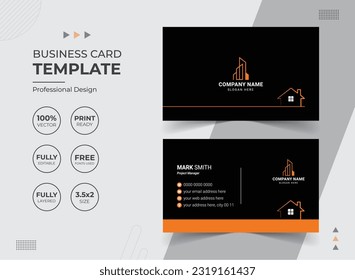 Modern Business Card Design for Real Estate Agency with Icons. Creative Vector Template. Stationery items