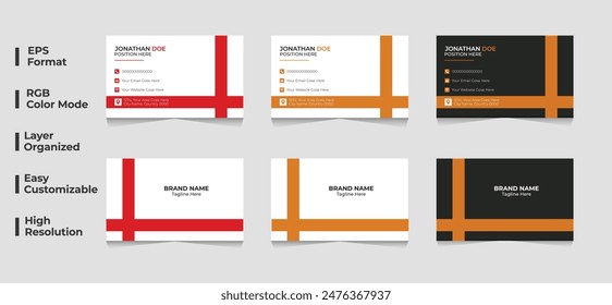 Modern business card design, business card red, corporate business card, business card template