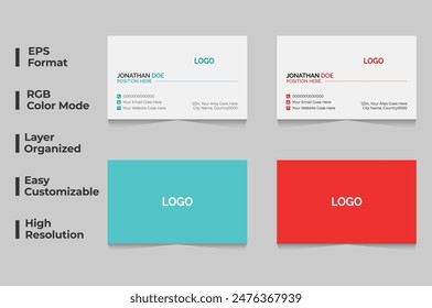 Modern business card design, business card red, corporate business card, business card template