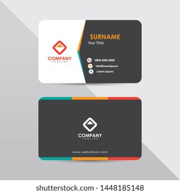 Modern business card design template. Tosca and orange color element clean composition.