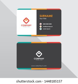 Modern business card design template. Tosca and orange color element clean composition.