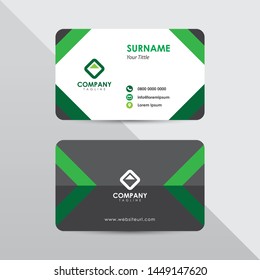 Modern business card design template. Green color element arrow shape, clean composition design.