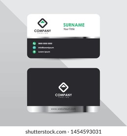 Modern business card design template. Black color with silver element decoration name card design.