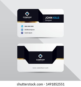 Modern business card design template. Black color with gold list clean composition design.