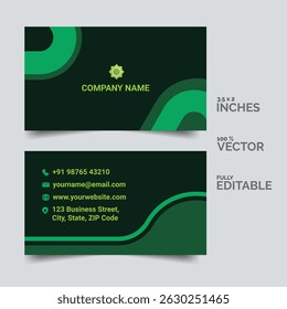 Modern Business Card Design Template in Green and Black Colors