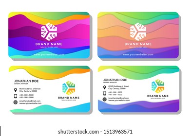 modern business card design with vibrant bold color graphic background, oblique line pattern fluid background. 
