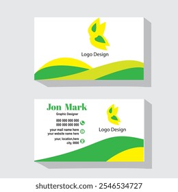 Modern Business Card with Green, White, and Yellow Accents