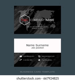 Modern Business Card Layout Templates, World Map And Marble Texture Background, Easy To Use By Print A Special Offer Or Add Your Own Logo, Images, And Text , Whatever You Want (Flat Design Vector)