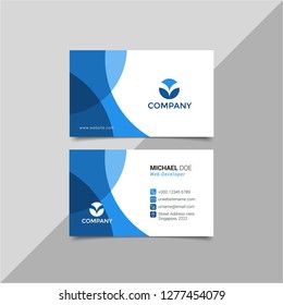Modern business card with logo template blue colors. Flat design vector abstract creative - Vector